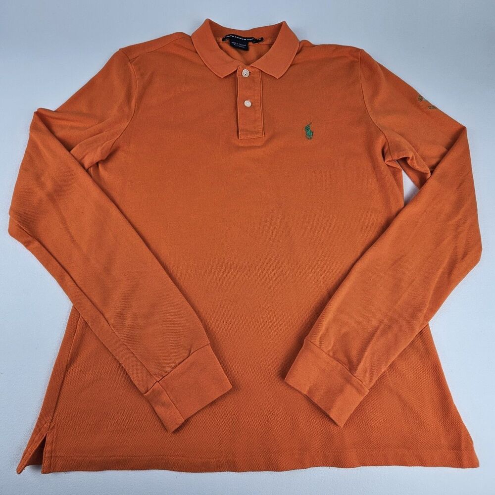 Ralph Lauren Golf Mens M Orange Long Sleeve Polo Shirt Old Marsh Golf Club Logo - Picture 2 of 10